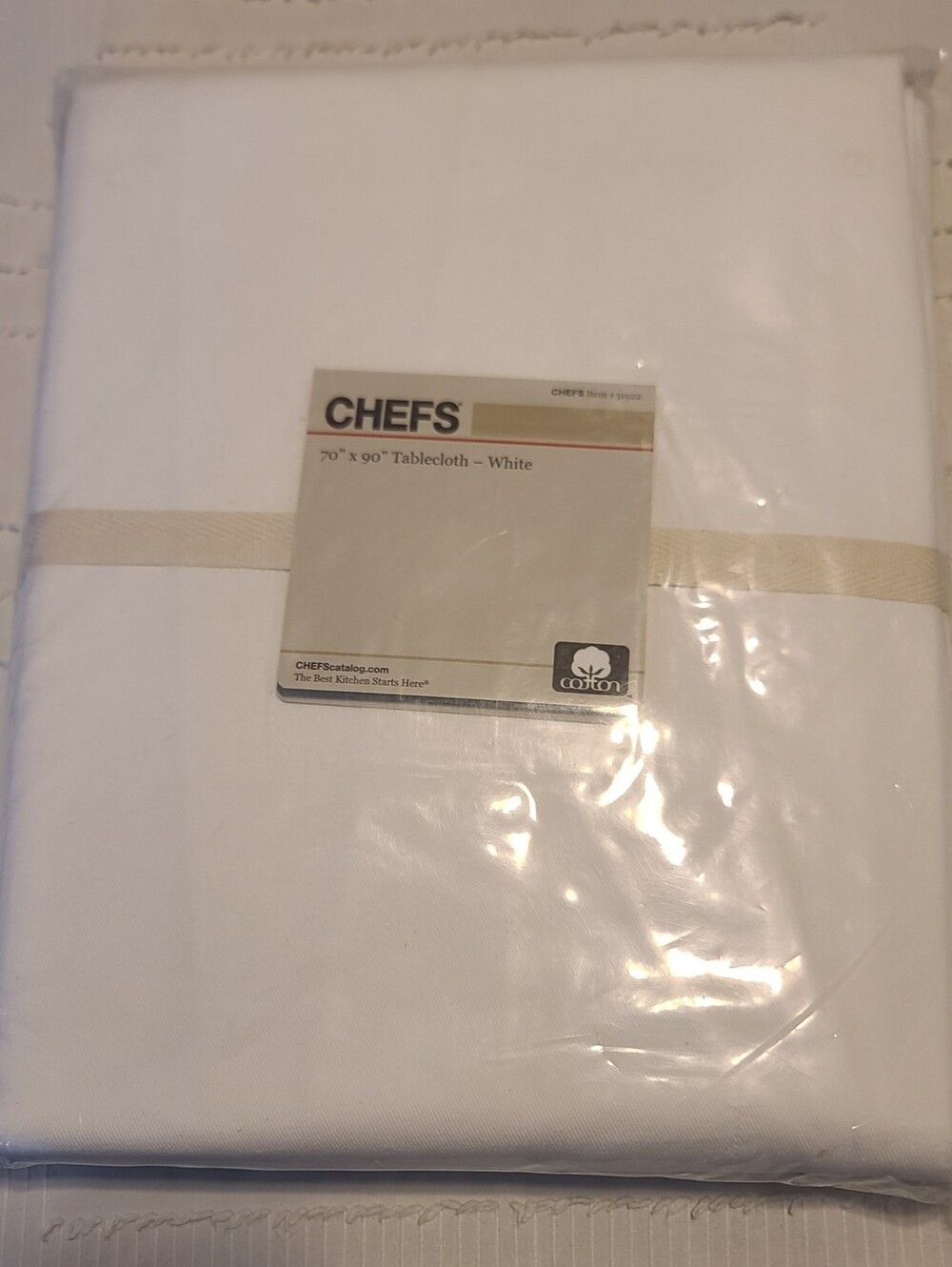 New Chefs 70 x 90 Cotton Tablecloth, White Solid Rectangle for Kitchen/Dining